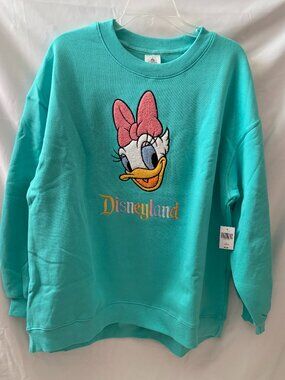 DISNEYLAND Daisy Duck Chenille Embroidered Crew Neck Sweater in Turquoise Sz MED
